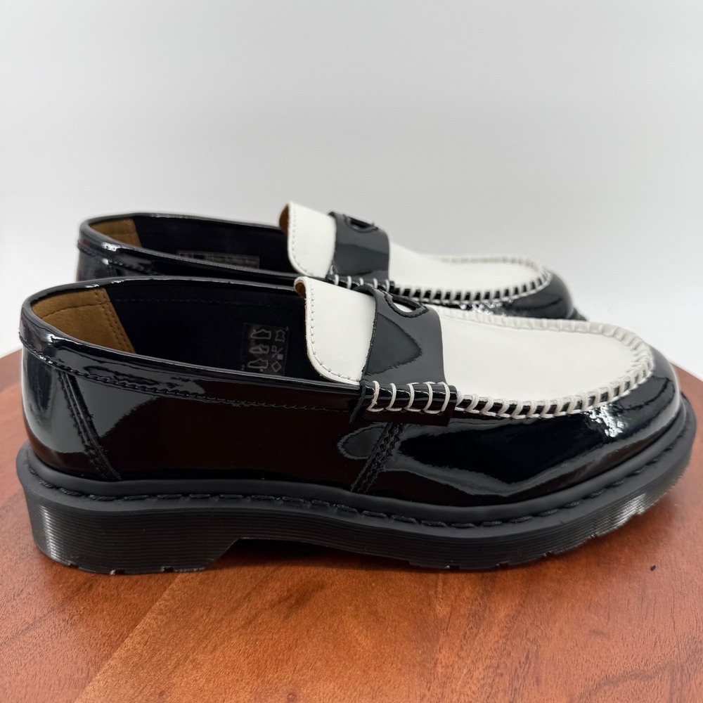 Dr. Martens Penton Heart Loafer Black White Patent Leather Women EU 41/US 9